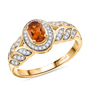 Ceylon Hessonite Garnet and White Zircon 0.90 ctw Ring in 18K Vermeil Yellow Gold Over Sterling Silver (Size 8.0)