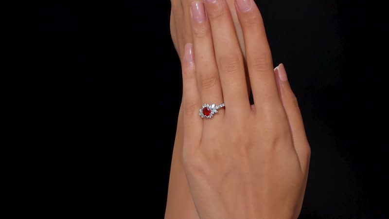 Premium Tanzanian Sunlit Garnet, White Zircon Floral Ring in Rhodium Over Sterling Silver (Size 10.0) 2.15 ctw