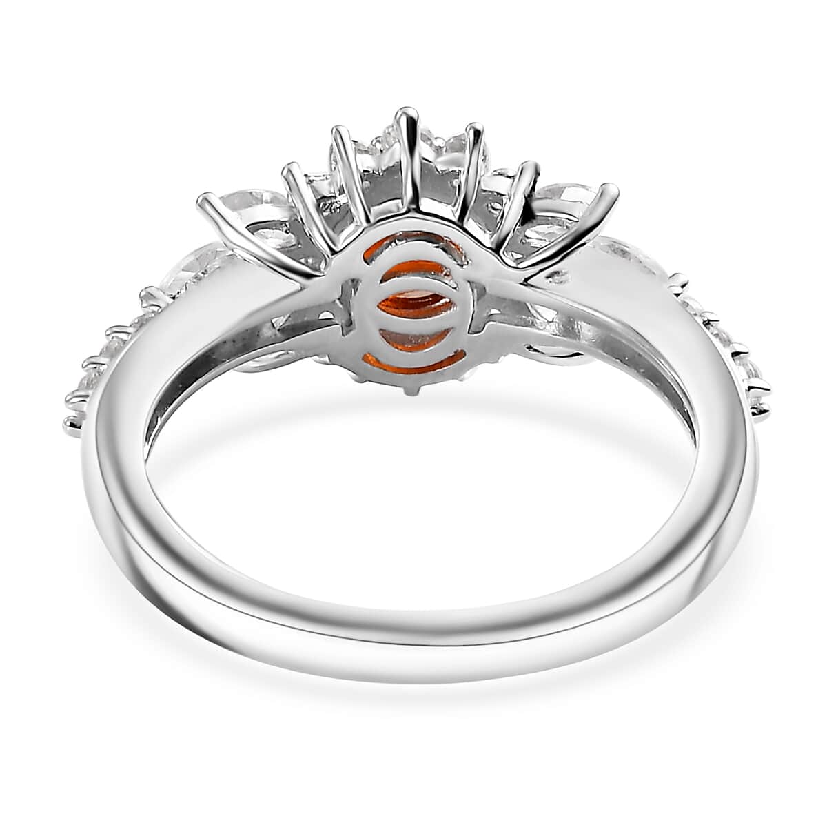 Ceylon Hessonite Garnet and White Zircon 2.15 ctw Floral Ring in Rhodium Over Sterling Silver (Size 10.0) (Del. in 10-12 Days) image number 4