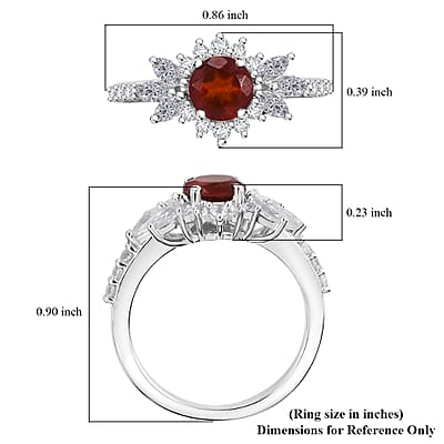 D'Joy Ceylon Hessonite Garnet and White Zircon 2.15 ctw Floral Ring in Rhodium Over Sterling Silver (Size 10.0) (Del. in 10-12 Days)