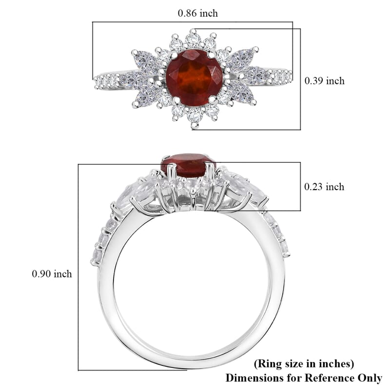 D'Joy Ceylon Hessonite Garnet and White Zircon 2.15 ctw Floral Ring in Rhodium Over Sterling Silver (Size 10.0) (Del. in 10-12 Days)