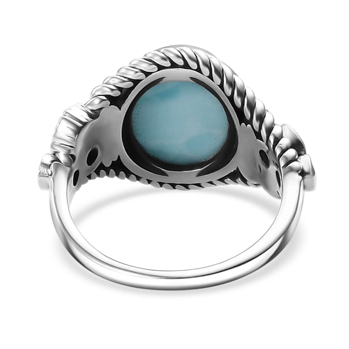 Artisan Crafted Natural Green Larimar and Sky Blue Topaz 6.00 ctw Floral Ring in Black Oxidized Sterling Silver (Size 10.0) image number 4