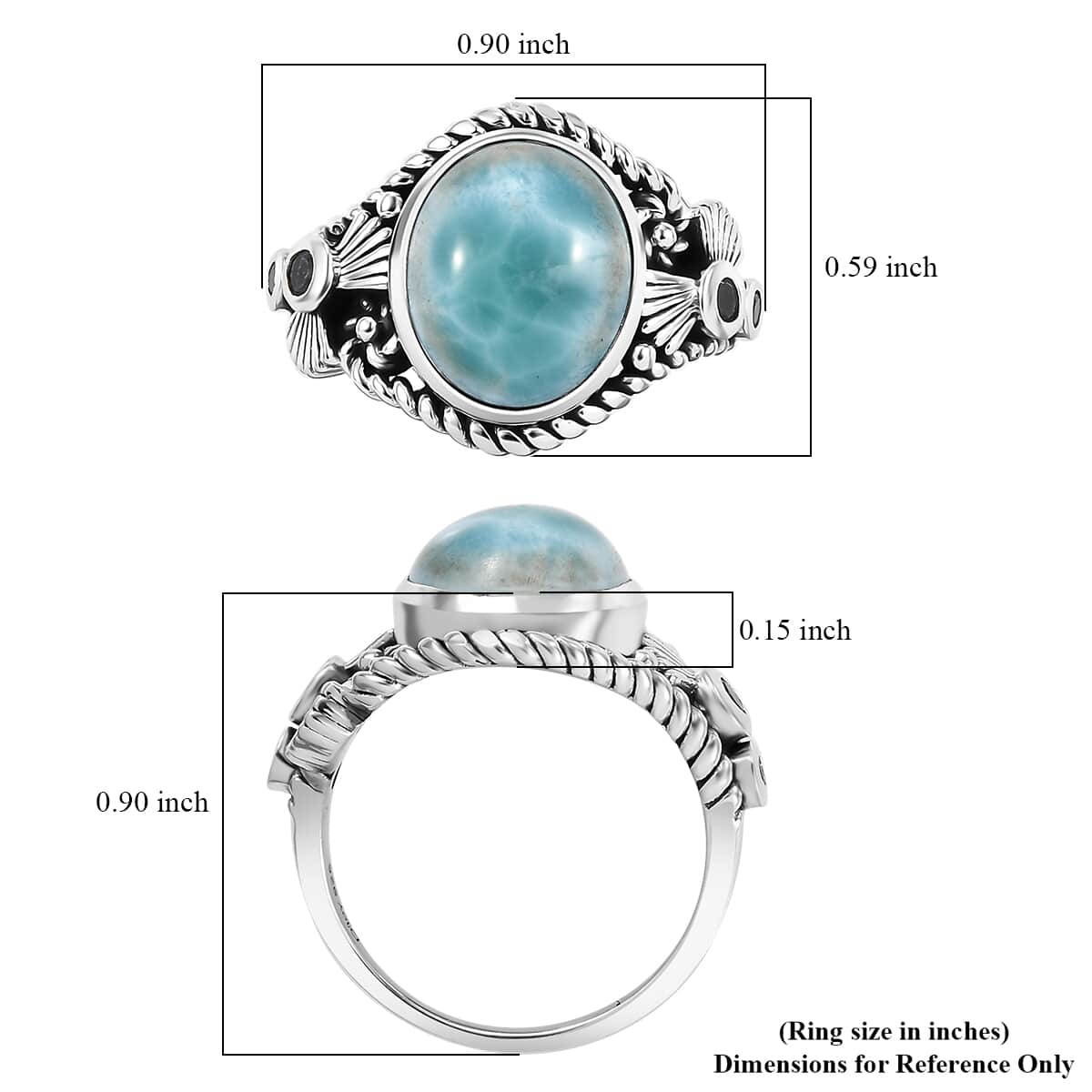 Artisan Crafted Natural Green Larimar and Sky Blue Topaz 6.00 ctw Floral Ring in Black Oxidized Sterling Silver (Size 10.0) image number 5