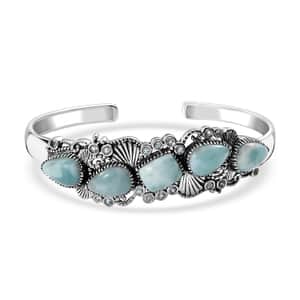 Artisan Crafted Natural Green Larimar and Sky Blue Topaz 19.50 ctw Seaside Treasures Cuff Bracelet in Black Oxidized Sterling Silver (7.25 In)