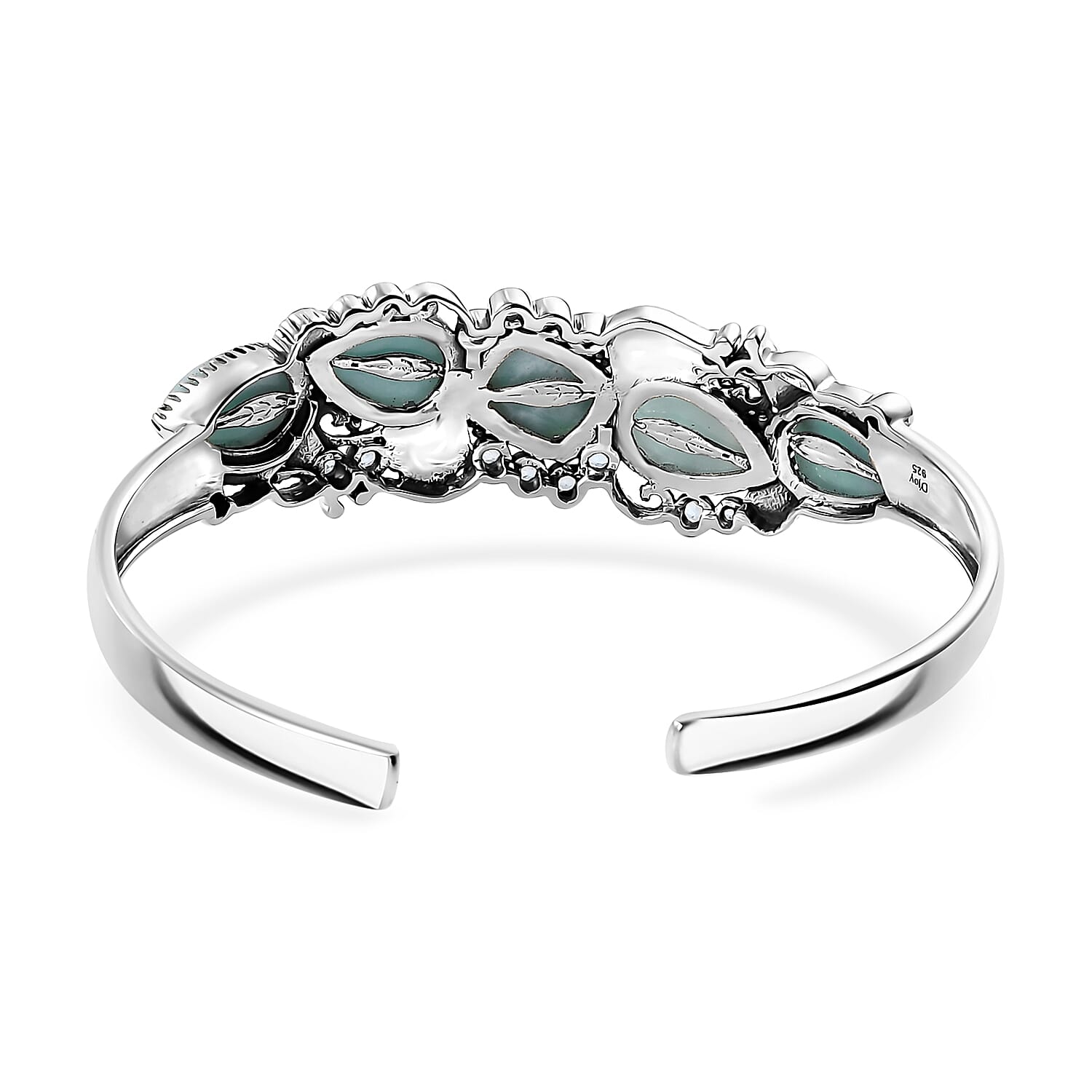 D'Joy Artisan Crafted Natural Green Larimar and Sky Blue Topaz 19.50 ctw Seaside Treasures Cuff Bracelet in Black Oxidized Sterling Silver (7.25 In)