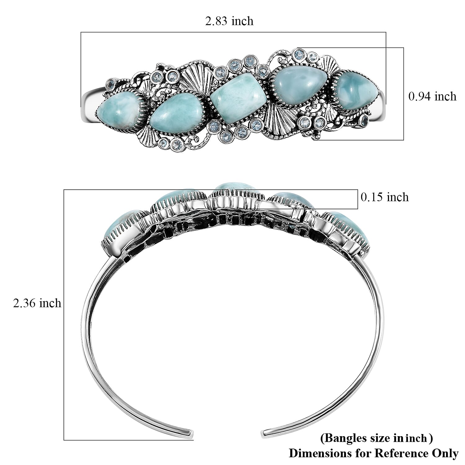 D'Joy Artisan Crafted Natural Green Larimar and Sky Blue Topaz 19.50 ctw Seaside Treasures Cuff Bracelet in Black Oxidized Sterling Silver (7.25 In)