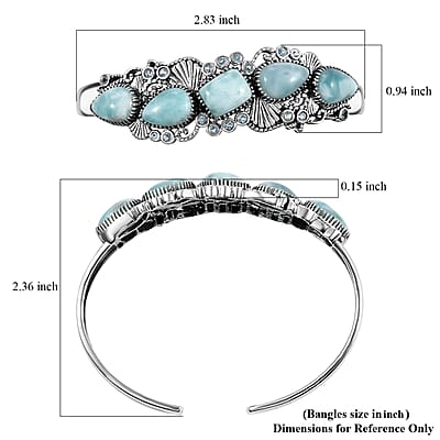 D'Joy Artisan Crafted Natural Green Larimar and Sky Blue Topaz 19.50 ctw Seaside Treasures Cuff Bracelet in Black Oxidized Sterling Silver (7.25 In)