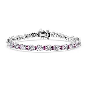 D'Joy Moissanite and Madagascar Pink Sapphire 10.60 ctw Dream Weaver Bracelet in Rhodium Over Sterling Silver (6.50 In)