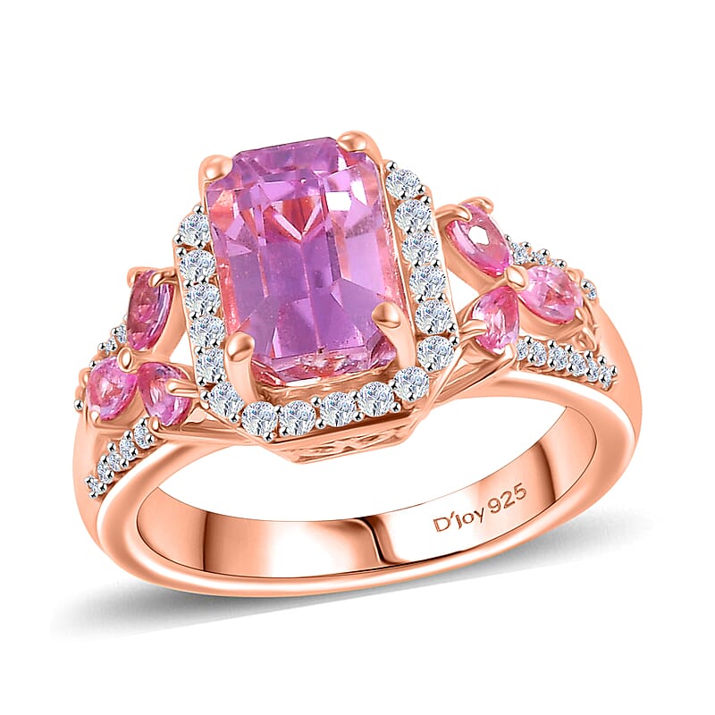 D'Joy Patroke Kunzite and Multi Gemstone 4.00 ctw Halo Ring in 18K Vermeil Rose Gold Over Sterling Silver (Size 10.0)