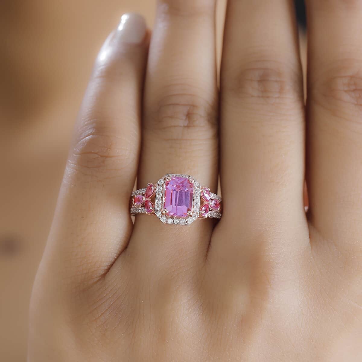 Patroke Kunzite and Multi Gemstone 4.00 ctw Halo Ring in 18K Vermeil Rose Gold Over Sterling Silver (Size 10.0) image number 2