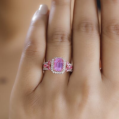D'Joy Patroke Kunzite and Multi Gemstone 4.00 ctw Halo Ring in 18K Vermeil Rose Gold Over Sterling Silver (Size 10.0)