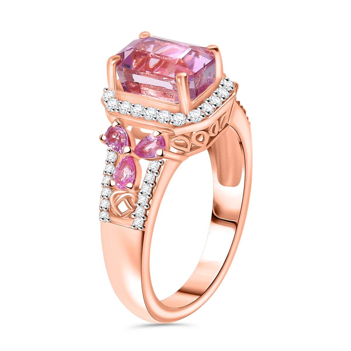 Patroke Kunzite and Multi Gemstone 4.00 ctw Halo Ring in 18K Vermeil Rose Gold Over Sterling Silver (Size 10.0) image number 3