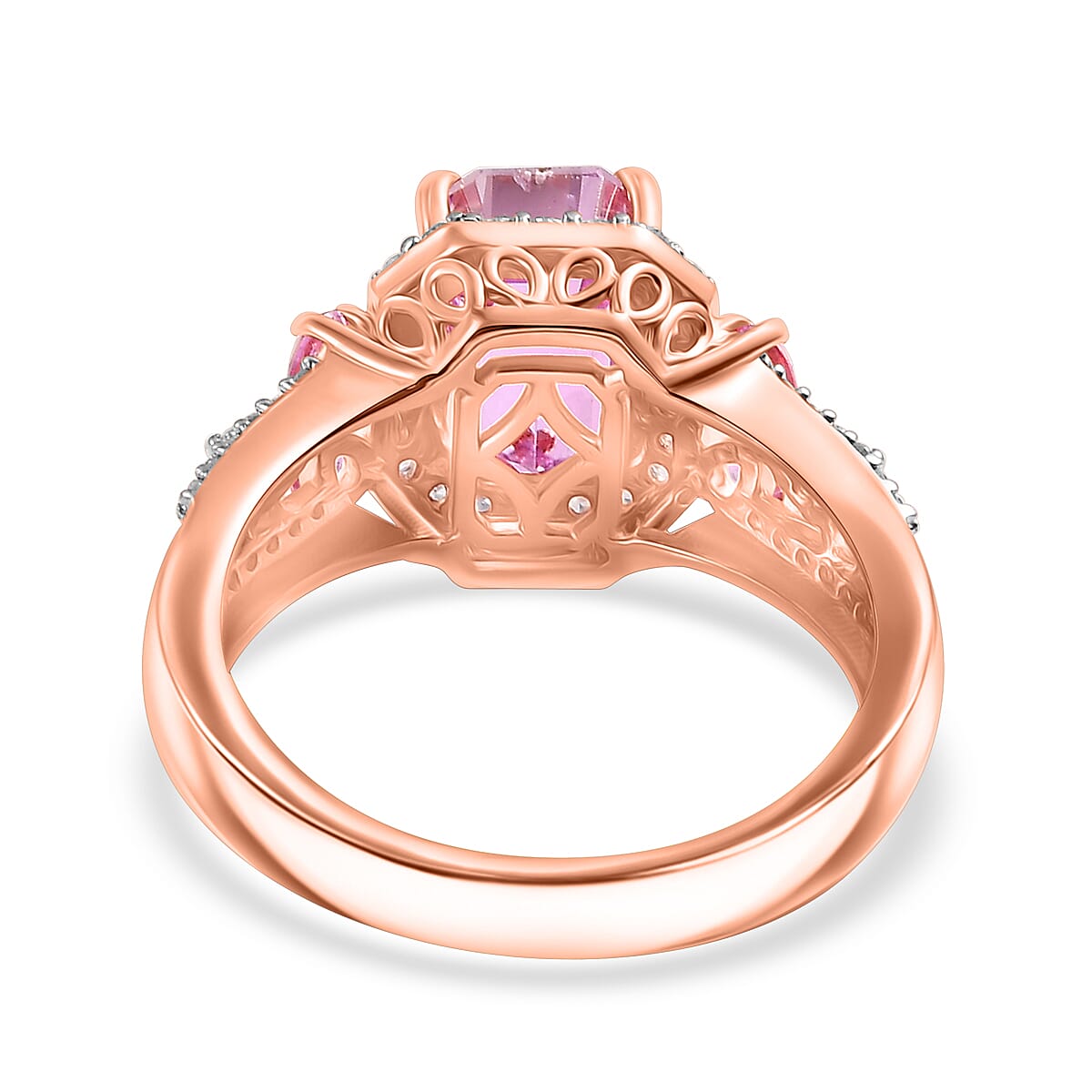 D'Joy Patroke Kunzite and Multi Gemstone 4.00 ctw Halo Ring in 18K Vermeil Rose Gold Over Sterling Silver (Size 10.0)