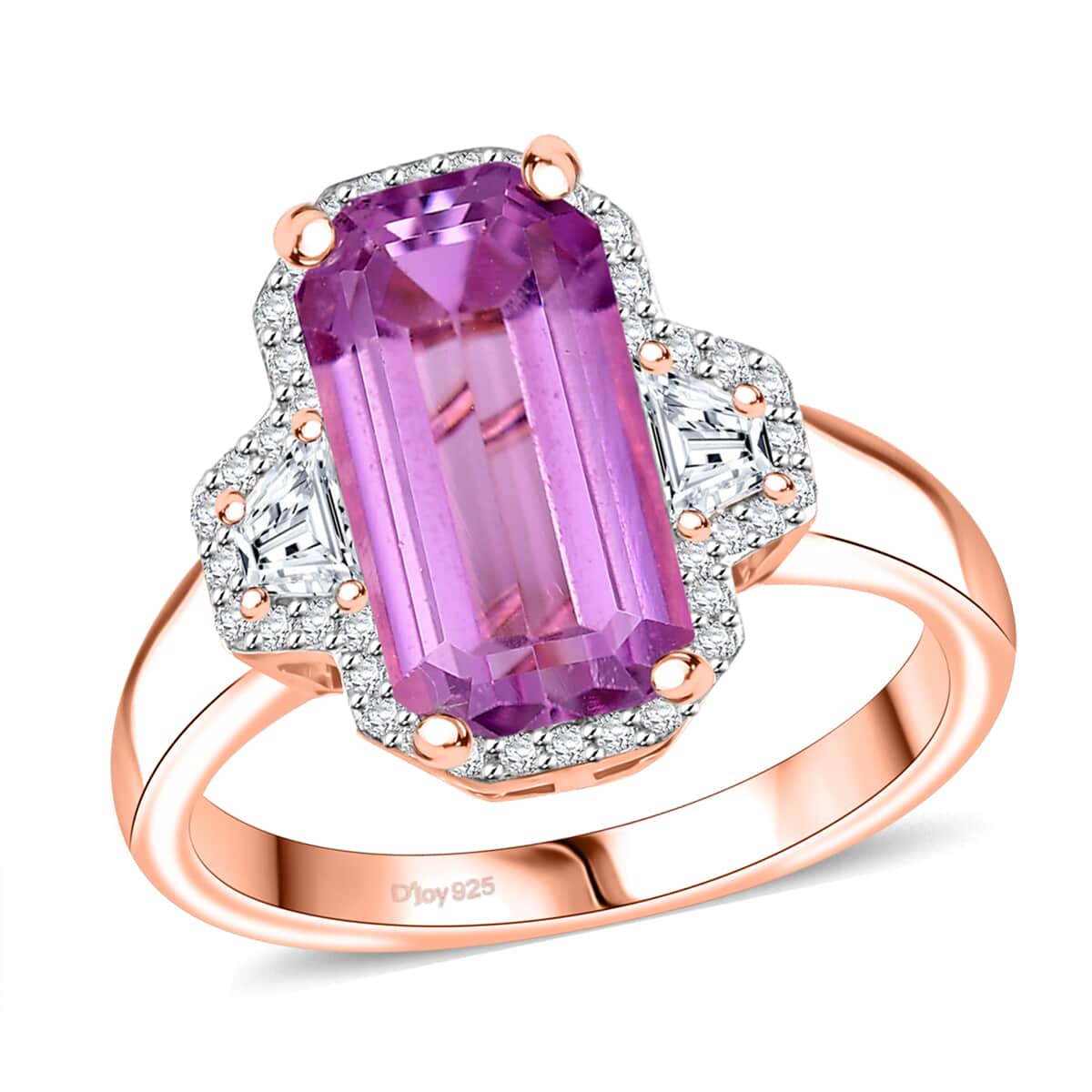 Premium Patroke Kunzite and Moissanite 5.60 ctw Art Deco Ring in 18K Vermeil Rose Gold Over Sterling Silver (Size 10.0) image number 0