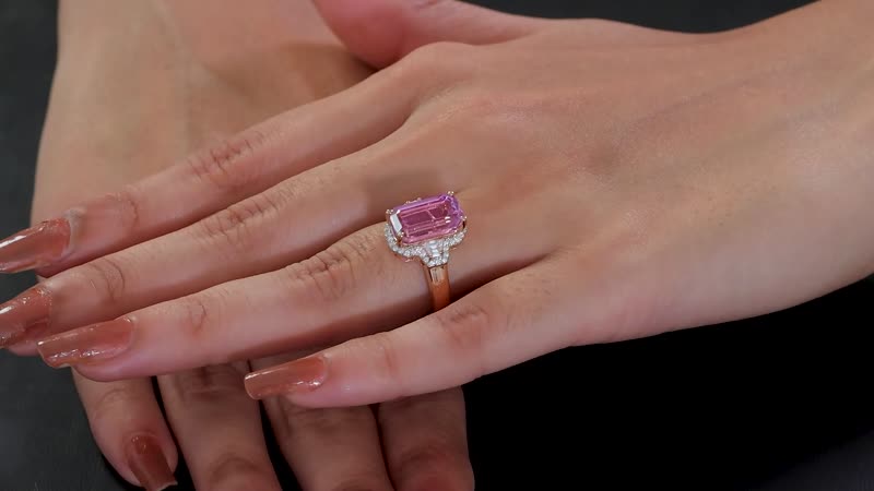 Patroke Kunzite, Moissanite Art Deco Ring in 18K Vermeil RG Over Sterling Silver (Size 6.0) 5.60 ctw