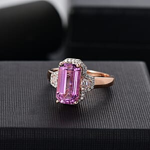 Premium Patroke Kunzite and Moissanite 5.60 ctw Art Deco Ring in 18K Vermeil Rose Gold Over Sterling Silver (Size 10.0)