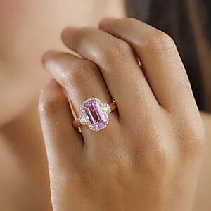 Premium Patroke Kunzite and Moissanite 5.60 ctw Art Deco Ring in 18K Vermeil Rose Gold Over Sterling Silver (Size 10.0)