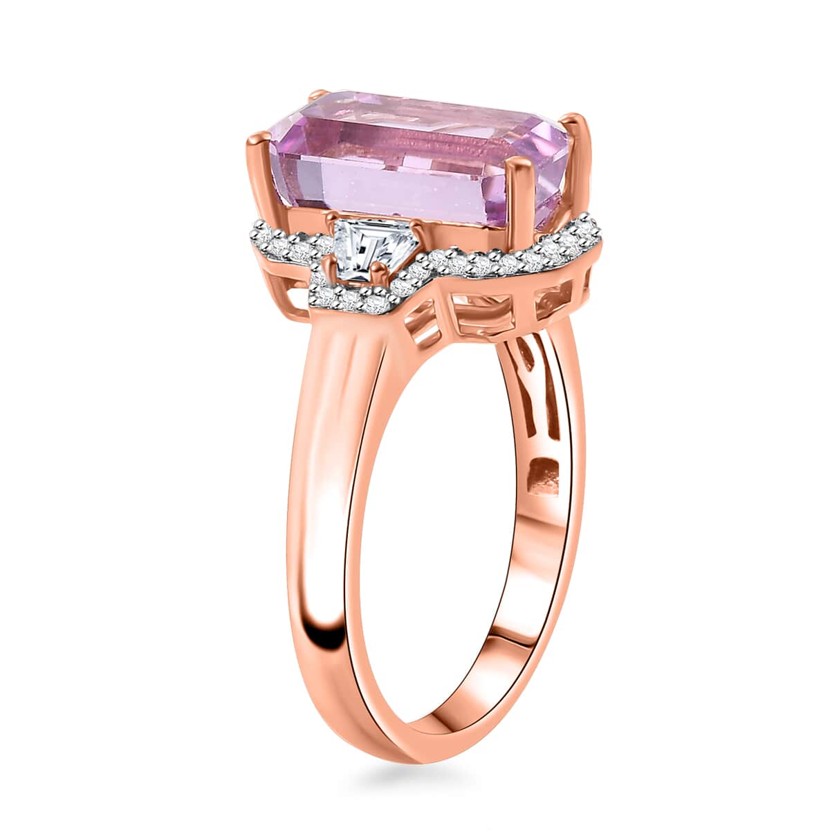 Premium Patroke Kunzite and Moissanite 5.60 ctw Art Deco Ring in 18K Vermeil Rose Gold Over Sterling Silver (Size 10.0) image number 3