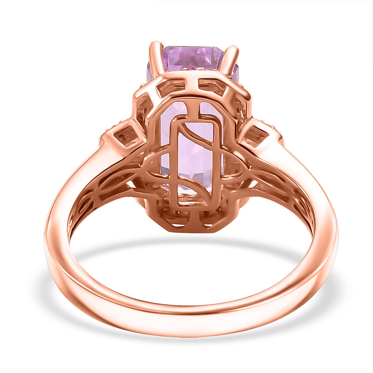 Premium Patroke Kunzite and Moissanite 5.60 ctw Art Deco Ring in 18K Vermeil Rose Gold Over Sterling Silver (Size 10.0)