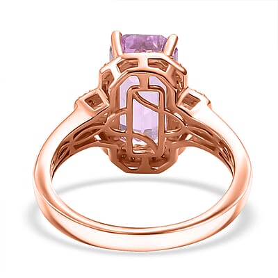 Premium Patroke Kunzite and Moissanite 5.60 ctw Art Deco Ring in 18K Vermeil Rose Gold Over Sterling Silver (Size 10.0)