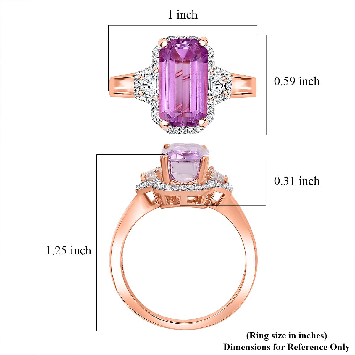 Premium Patroke Kunzite and Moissanite 5.60 ctw Art Deco Ring in 18K Vermeil Rose Gold Over Sterling Silver (Size 10.0)
