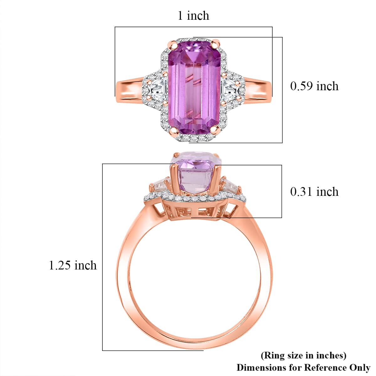 Premium Patroke Kunzite and Moissanite 5.60 ctw Art Deco Ring in 18K Vermeil Rose Gold Over Sterling Silver (Size 10.0) image number 5