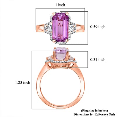 Premium Patroke Kunzite and Moissanite 5.60 ctw Art Deco Ring in 18K Vermeil Rose Gold Over Sterling Silver (Size 10.0)