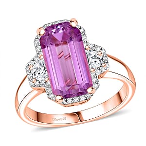 Premium Patroke Kunzite and Moissanite 5.60 ctw Art Deco Ring in 18K Vermeil Rose Gold Over Sterling Silver (Size 8.0)