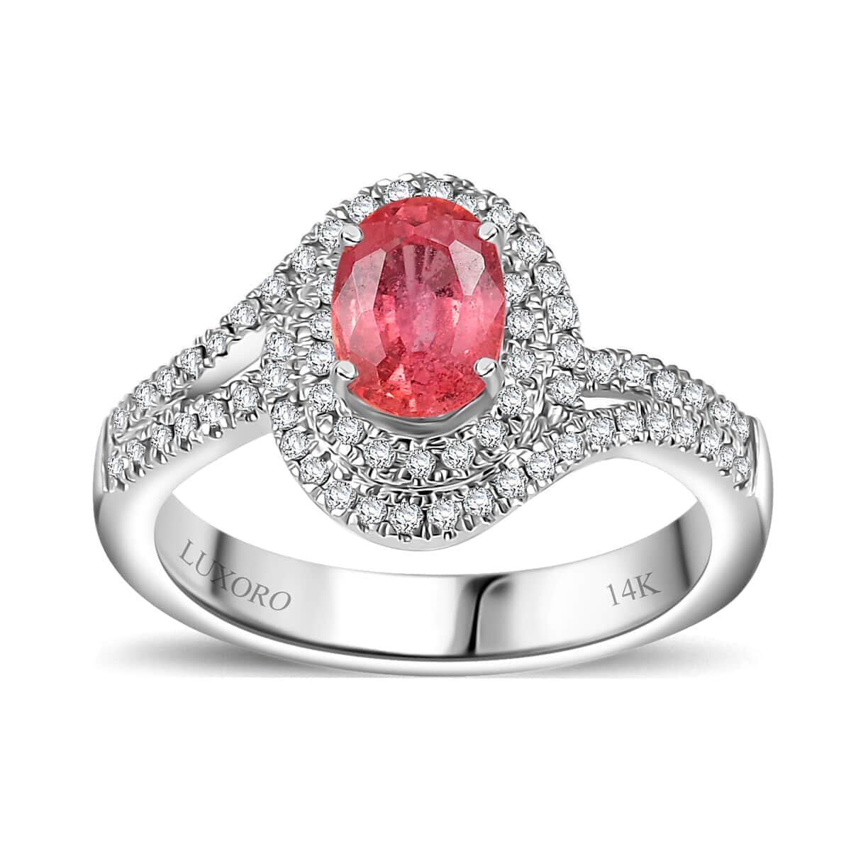 Luxoro 14K White Gold AAA Padparadscha Sapphire (BT), Diamond (G-H, I2) (0.30 cts) Ring (Size 8.0) 1.60 ctw image number 0