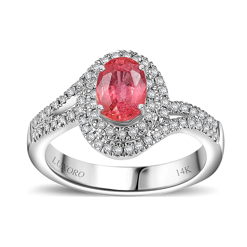 Luxoro 14K White Gold AAA Padparadscha Sapphire (BT), Diamond (G-H, I2) (0.30 cts) Ring (Size 10.0) 1.60 ctw