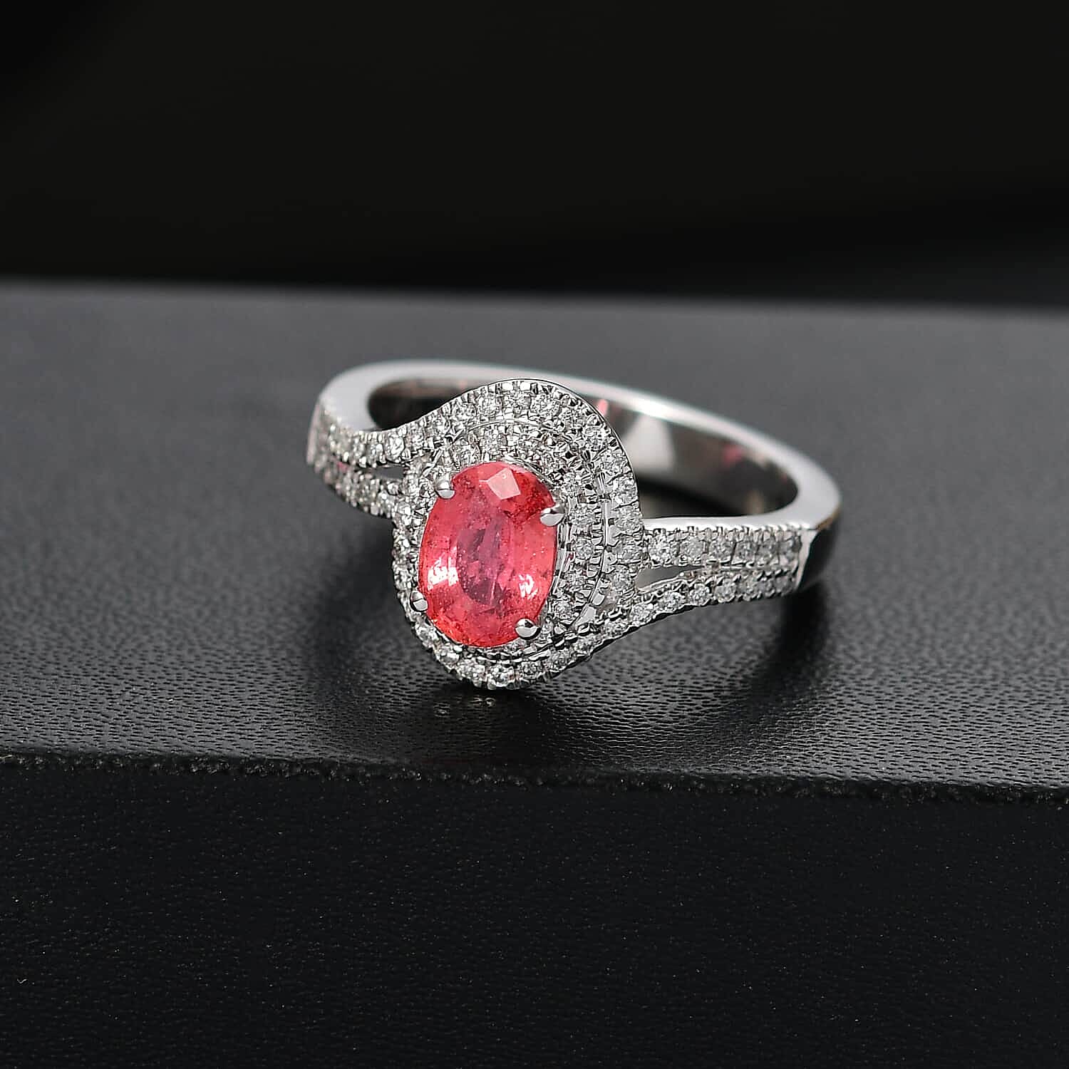 Luxoro 14K White Gold AAA Padparadscha Sapphire (BT), Diamond (G-H, I2) (0.30 cts) Ring (Size 10.0) 1.60 ctw