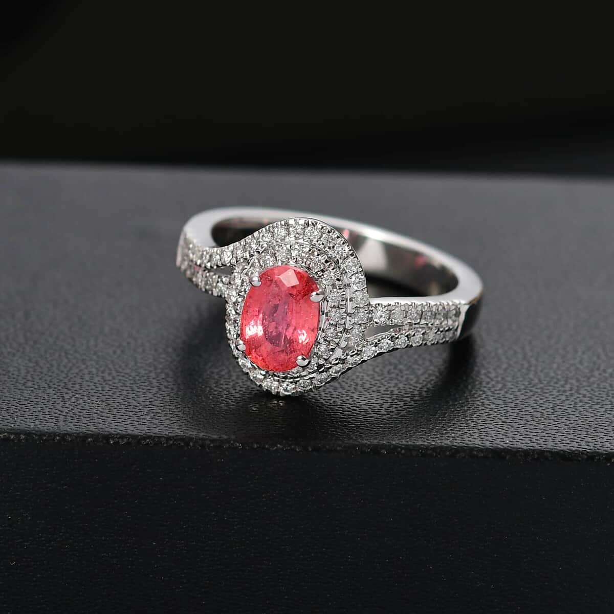 Luxoro 14K White Gold AAA Padparadscha Sapphire (BT), Diamond (G-H, I2) (0.30 cts) Ring (Size 8.0) 1.60 ctw image number 1