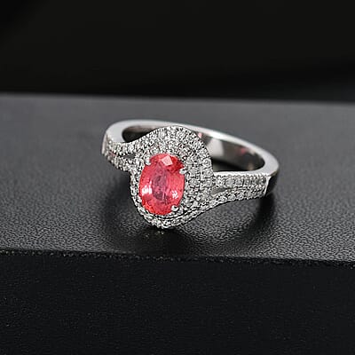 Luxoro 14K White Gold AAA Padparadscha Sapphire (BT), Diamond (G-H, I2) (0.30 cts) Ring (Size 10.0) 1.60 ctw