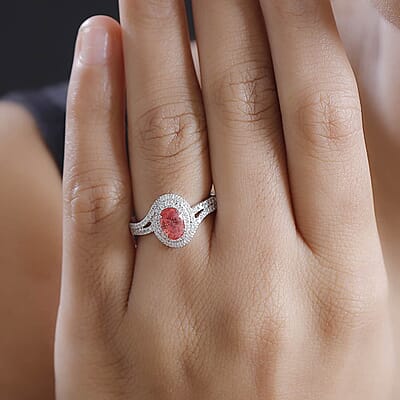 Luxoro 14K White Gold AAA Padparadscha Sapphire (BT), Diamond (G-H, I2) (0.30 cts) Ring (Size 10.0) 1.60 ctw
