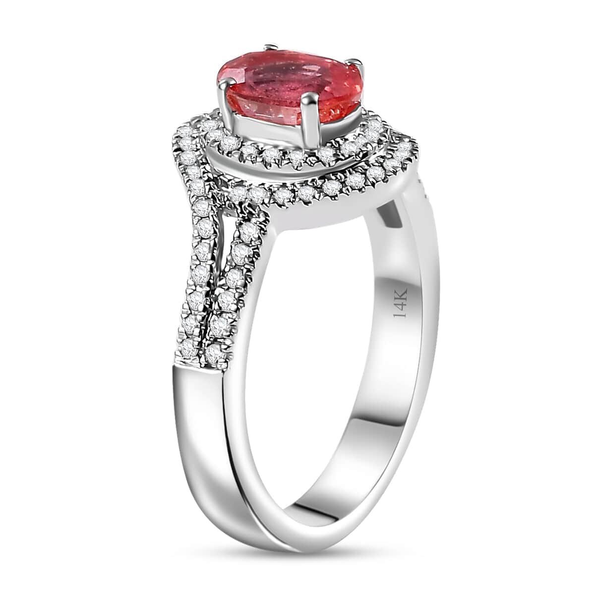 Luxoro 14K White Gold AAA Padparadscha Sapphire (BT), Diamond (G-H, I2) (0.30 cts) Ring (Size 8.0) 1.60 ctw image number 3