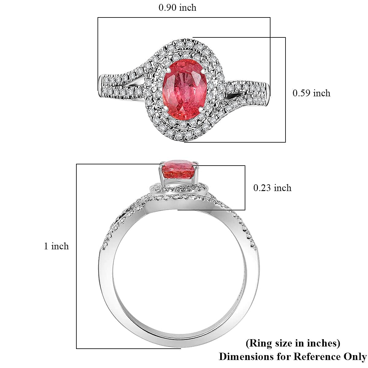 Luxoro 14K White Gold AAA Padparadscha Sapphire (BT), Diamond (G-H, I2) (0.30 cts) Ring (Size 10.0) 1.60 ctw