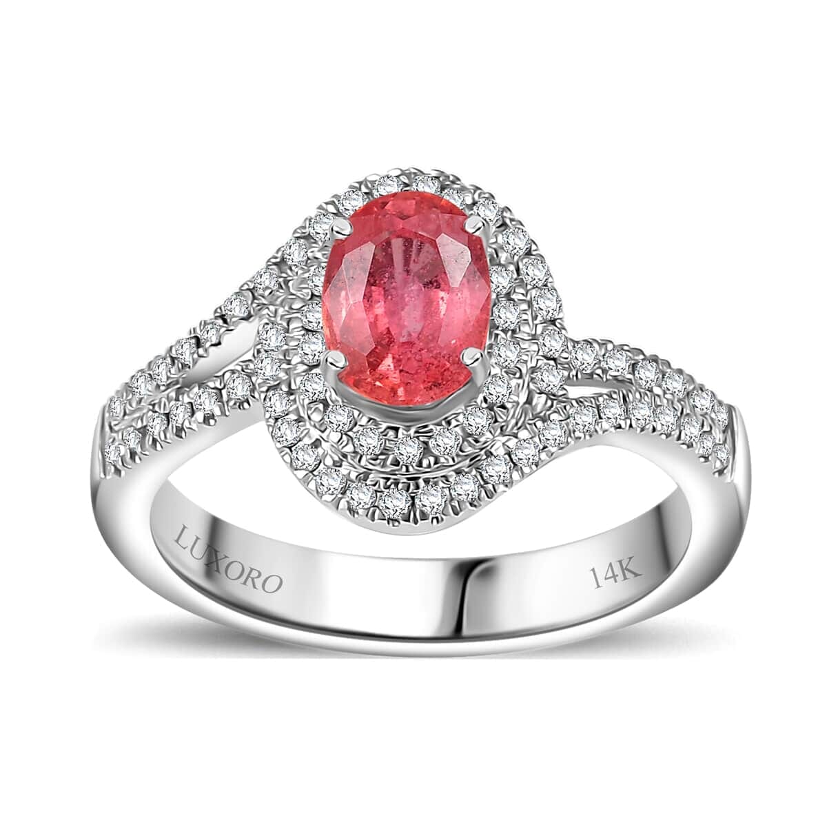 Luxoro 14K White Gold AAA Padparadscha Sapphire (BT), Diamond (G-H, I2) (0.30 cts) Ring (Size 5.0) 1.60 ctw image number 0
