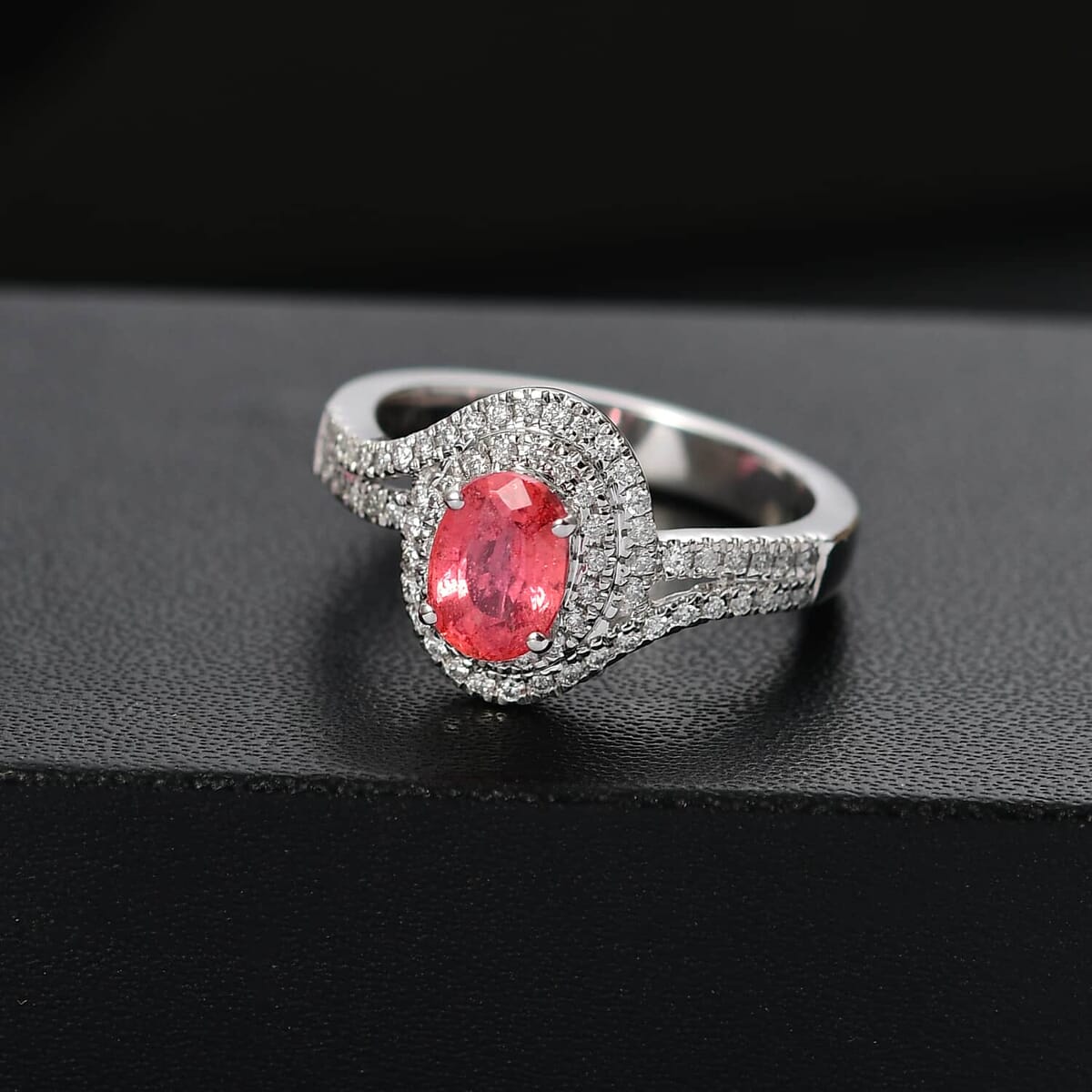 Luxoro 14K White Gold AAA Padparadscha Sapphire (BT), Diamond (G-H, I2) (0.30 cts) Ring (Size 5.0) 1.60 ctw image number 1