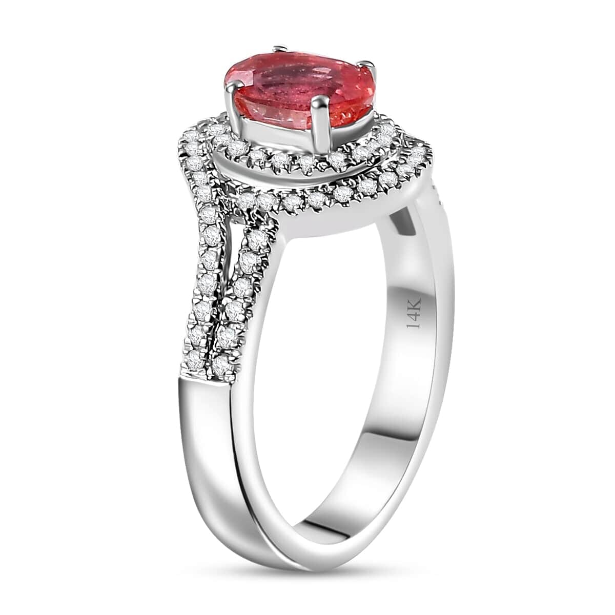 Luxoro 14K White Gold AAA Padparadscha Sapphire (BT), Diamond (G-H, I2) (0.30 cts) Ring (Size 5.0) 1.60 ctw image number 3