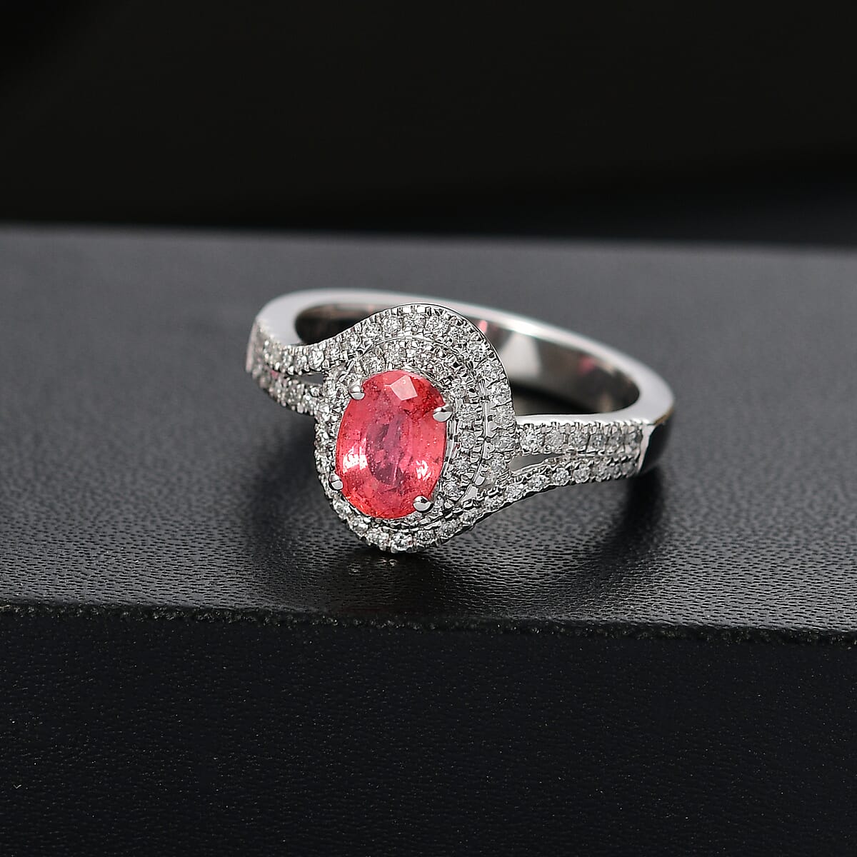 Luxoro AAA Padparadscha Sapphire (BT) and G-H I2 Diamond 1.60 ctw Ring in 14K White Gold (Size 6.0) image number 1