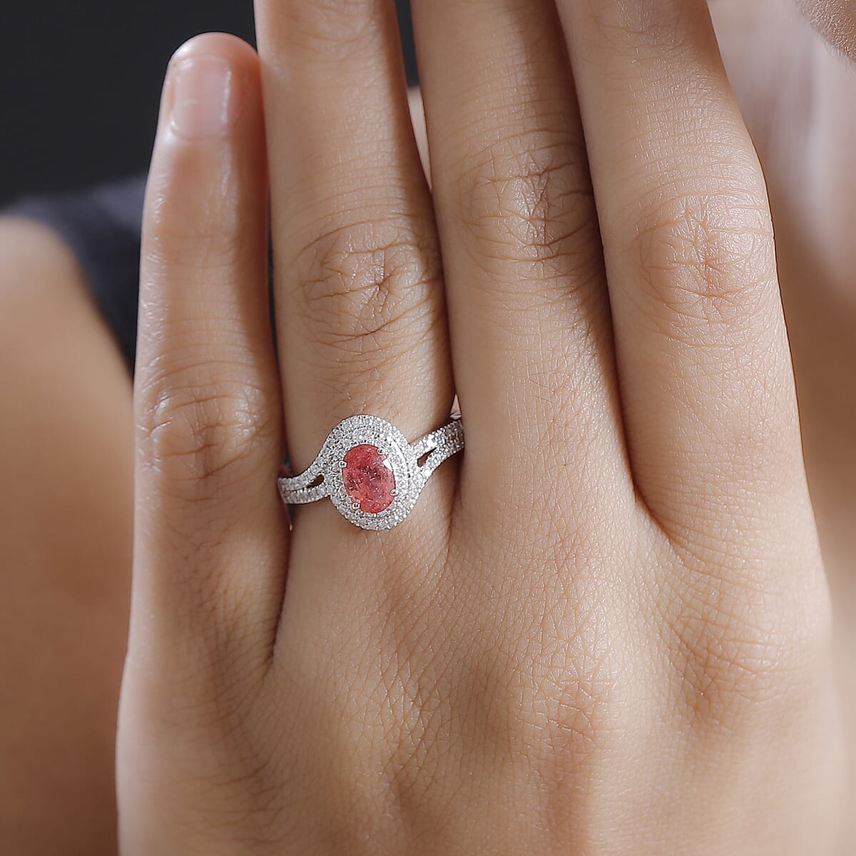 Luxoro AAA Padparadscha Sapphire (BT) and G-H I2 Diamond 1.60 ctw Ring in 14K White Gold (Size 6.0) image number 2