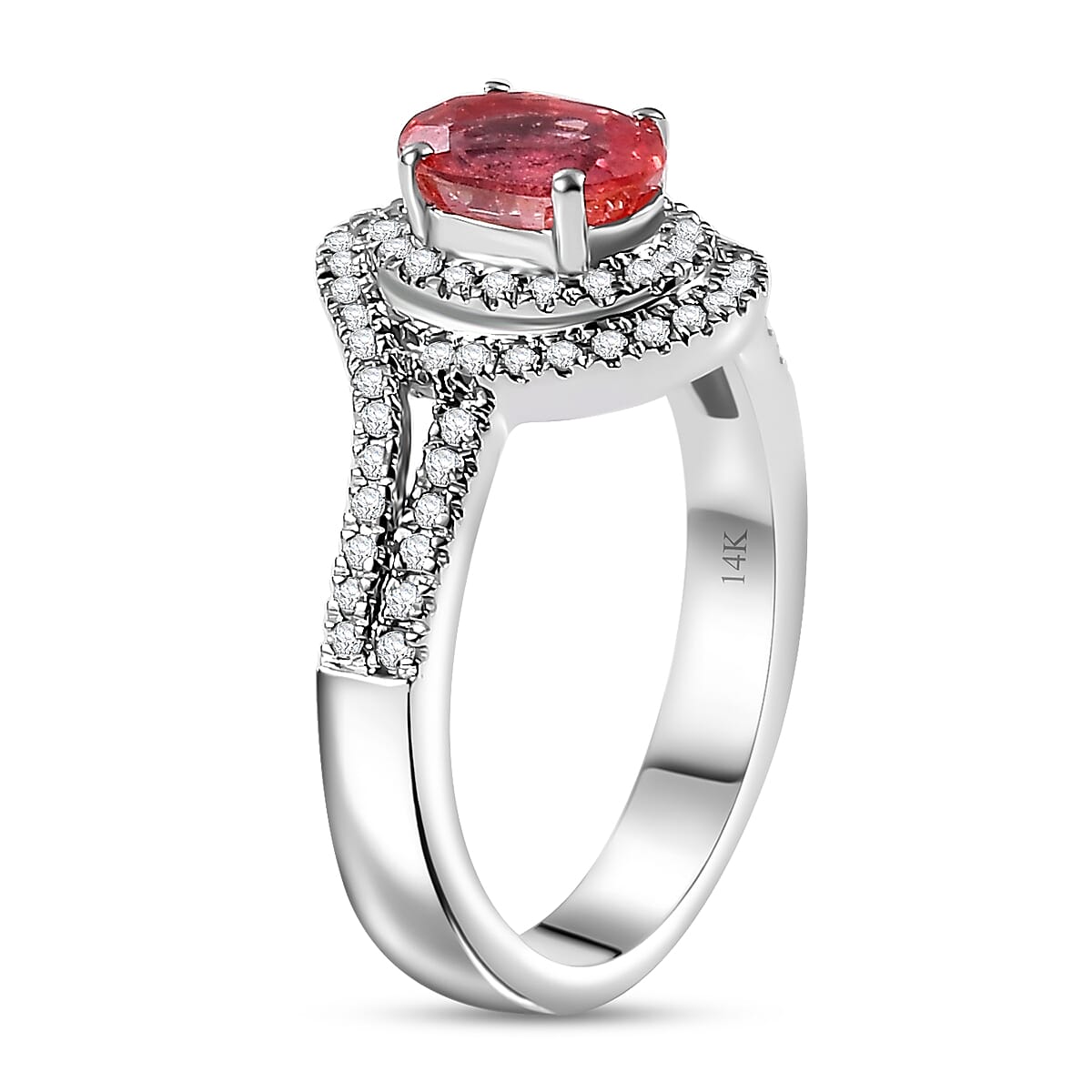 Luxoro AAA Padparadscha Sapphire (BT) and G-H I2 Diamond 1.60 ctw Ring in 14K White Gold (Size 6.0) image number 3