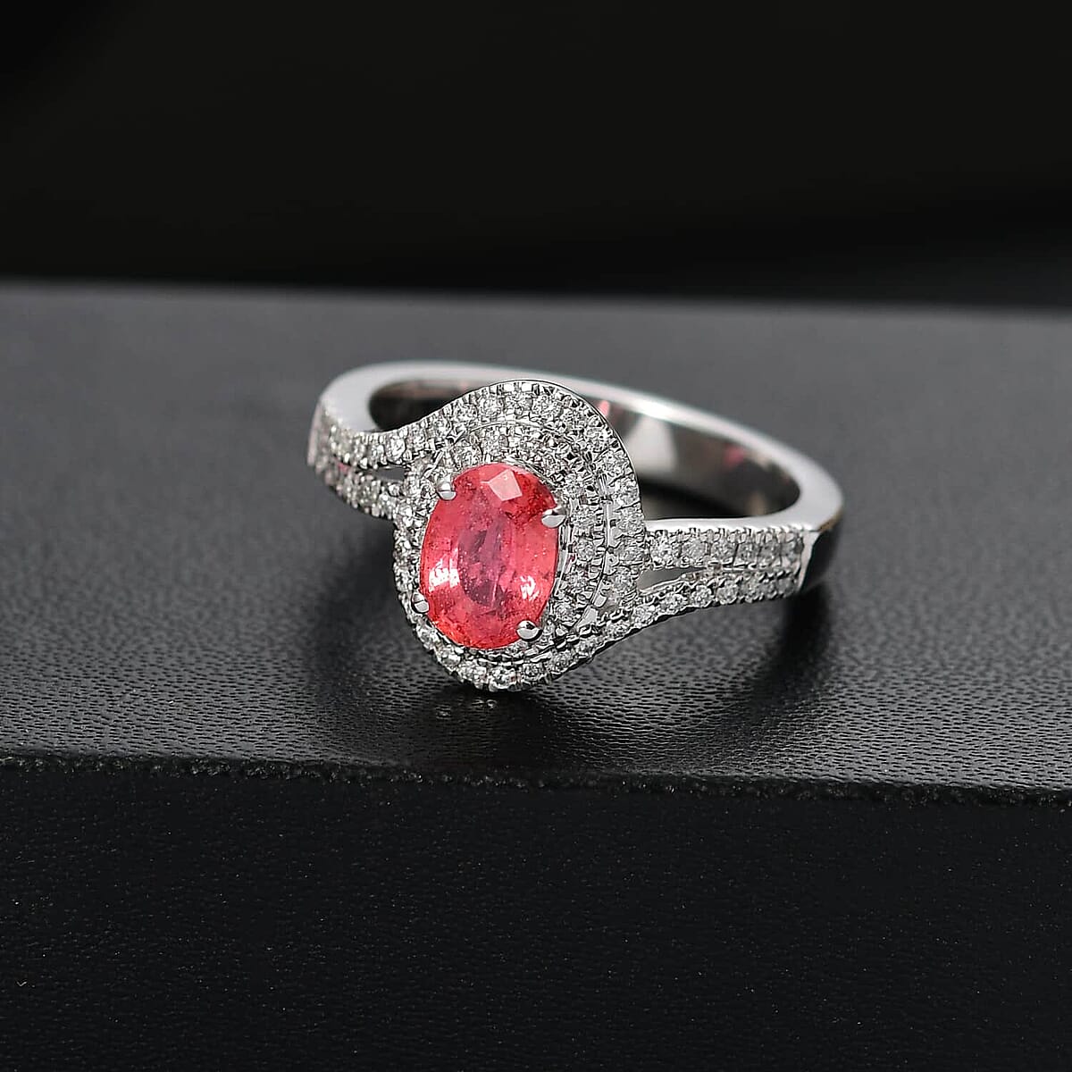 Luxoro 14K White Gold AAA Padparadscha Sapphire (BT), Diamond (G-H, I2) (0.30 cts) Ring (Size 6.5) 1.60 ctw image number 1