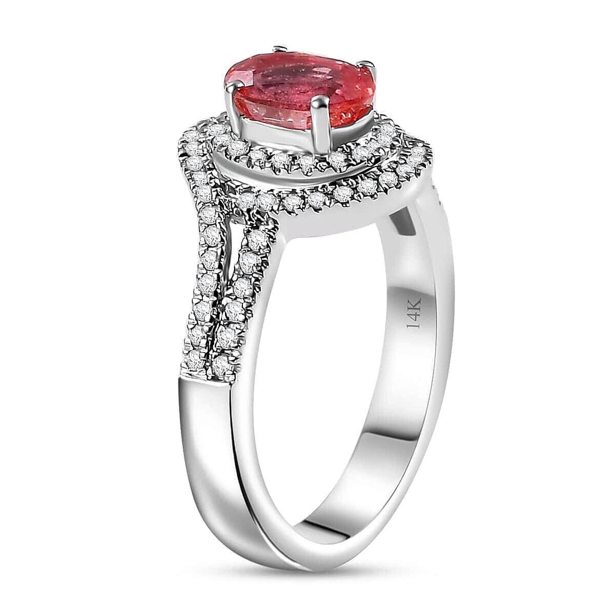 Luxoro 14K White Gold AAA Padparadscha Sapphire (BT), Diamond (G-H, I2) (0.30 cts) Ring (Size 7.5) 1.60 ctw image number 3