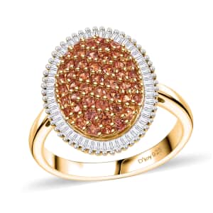 AAA Padparadscha Sapphire (BT) and Diamond 1.30 ctw Eclipse Bloom Ring in 18K Vermeil Yellow Gold Over Sterling Silver (Size 10.0)