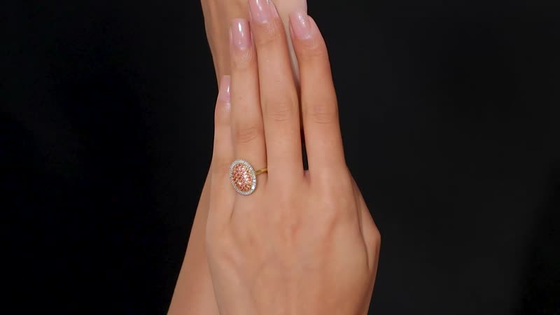 AAA Padparadscha Sapphire (BT), Diamond (0.35 cts) Eclipse Bloom Ring in 18K Vermeil YG Over Sterling Silver (Size 7.0) 1.30 ctw