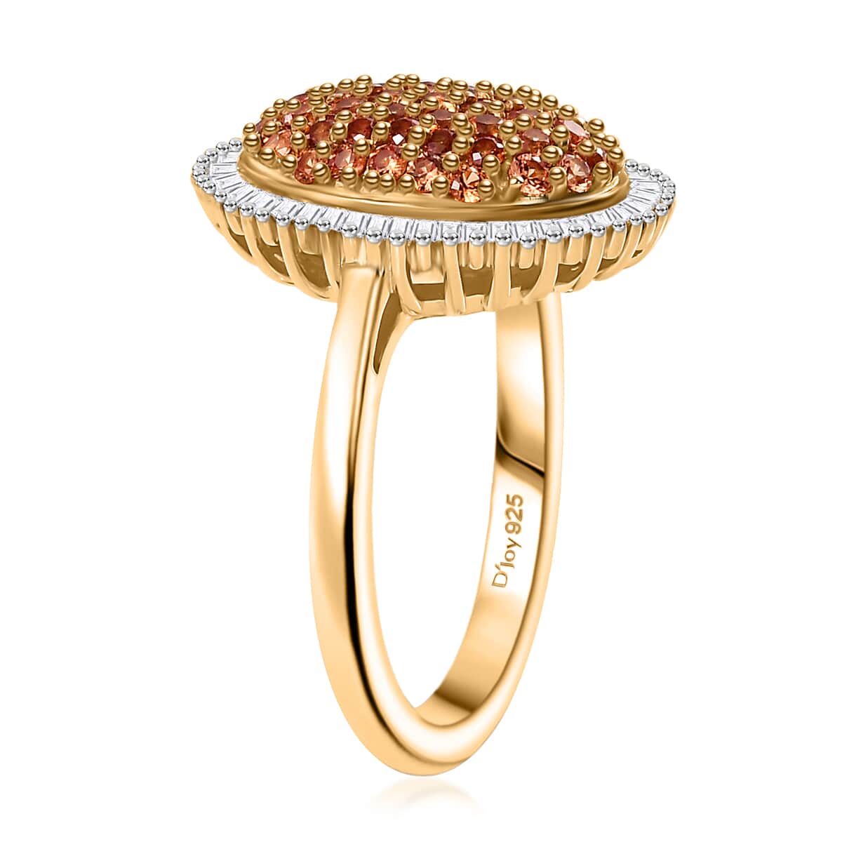 AAA Padparadscha Sapphire (BT), Diamond (0.35 cts) Eclipse Bloom Ring in 18K Vermeil YG Over Sterling Silver (Size 7.0) 1.30 ctw image number 3