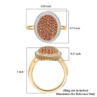 D'Joy AAA Padparadscha Sapphire (BT) and Diamond 1.30 ctw Eclipse Bloom Ring in 18K Vermeil Yellow Gold Over Sterling Silver (Size 10.0)