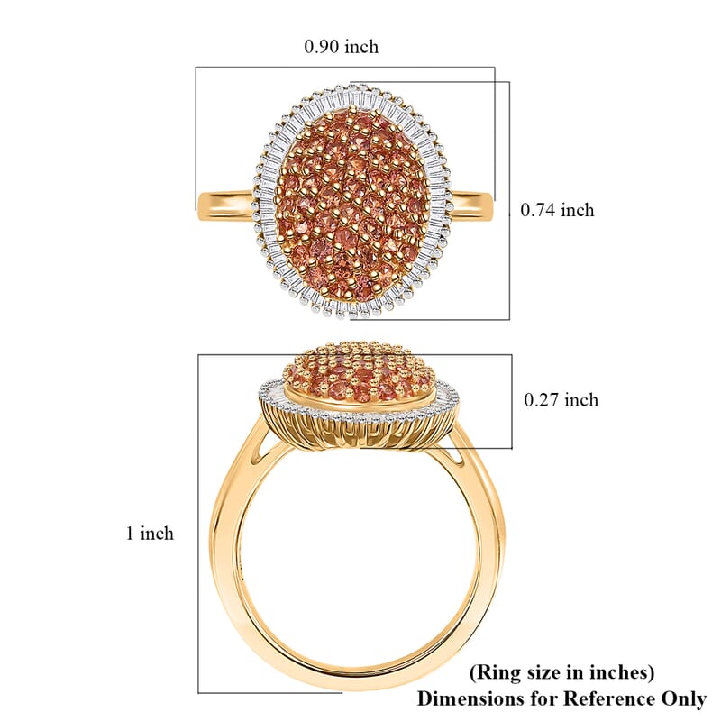 D'Joy AAA Padparadscha Sapphire (BT) and Diamond 1.30 ctw Eclipse Bloom Ring in 18K Vermeil Yellow Gold Over Sterling Silver (Size 10.0)