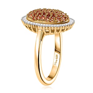 D'Joy AAA Padparadscha Sapphire (BT) and Diamond 1.30 ctw Eclipse Bloom Ring in 18K Vermeil Yellow Gold Over Sterling Silver (Size 8.0)